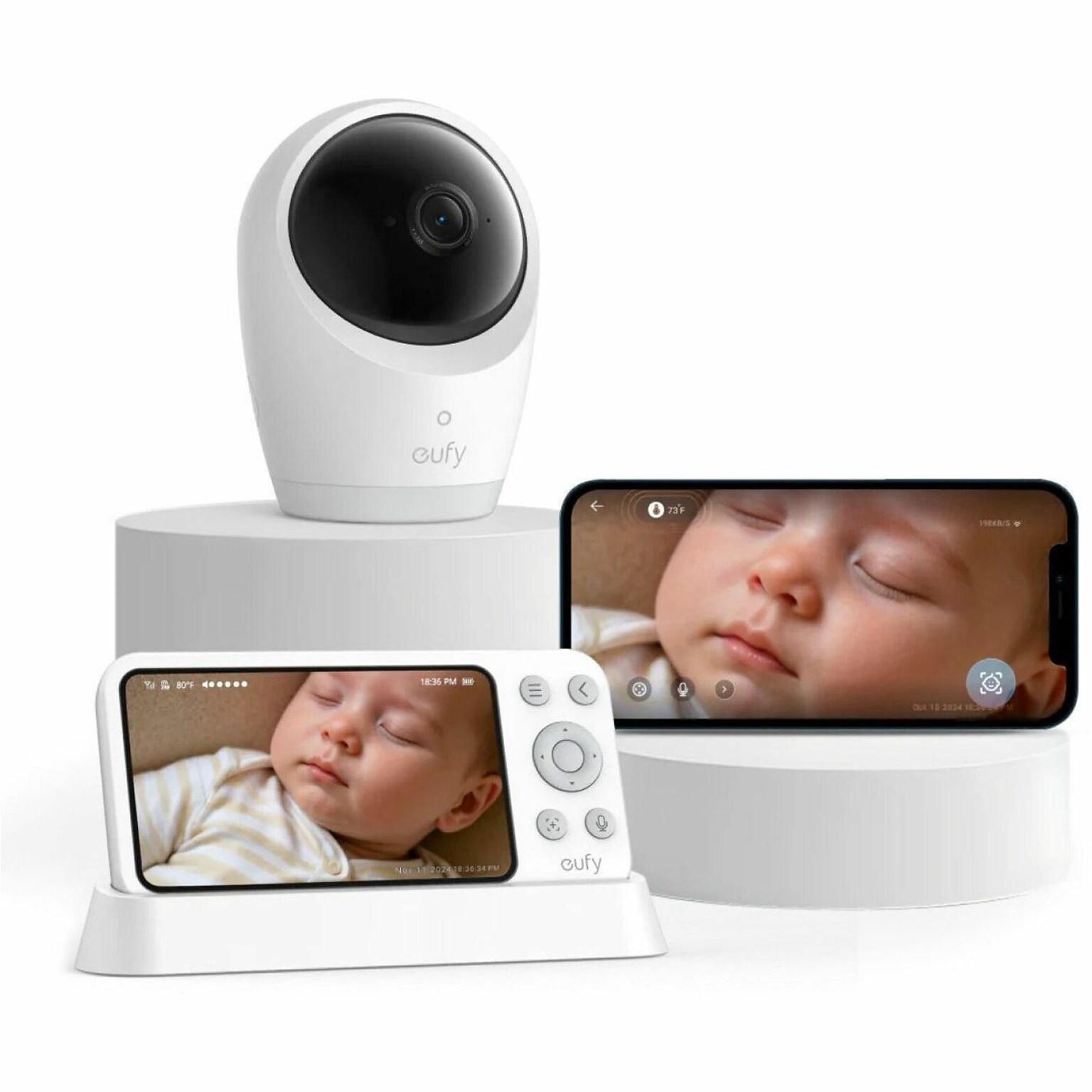 Eufy Baby Monitor E21 with 4K camera and charging base, 5 inch display (E8354121)