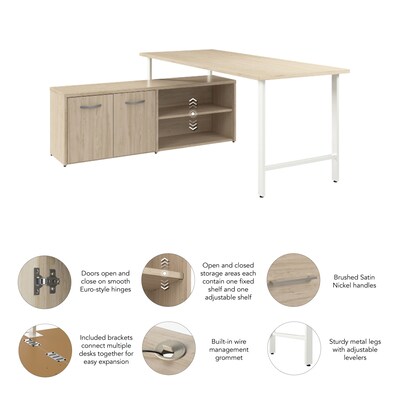 Bush Business Furniture Hustle 72"W Computer Desk and Low Storage Cabinet with Doors and Shelves, Natural Elm (HUS012NE)