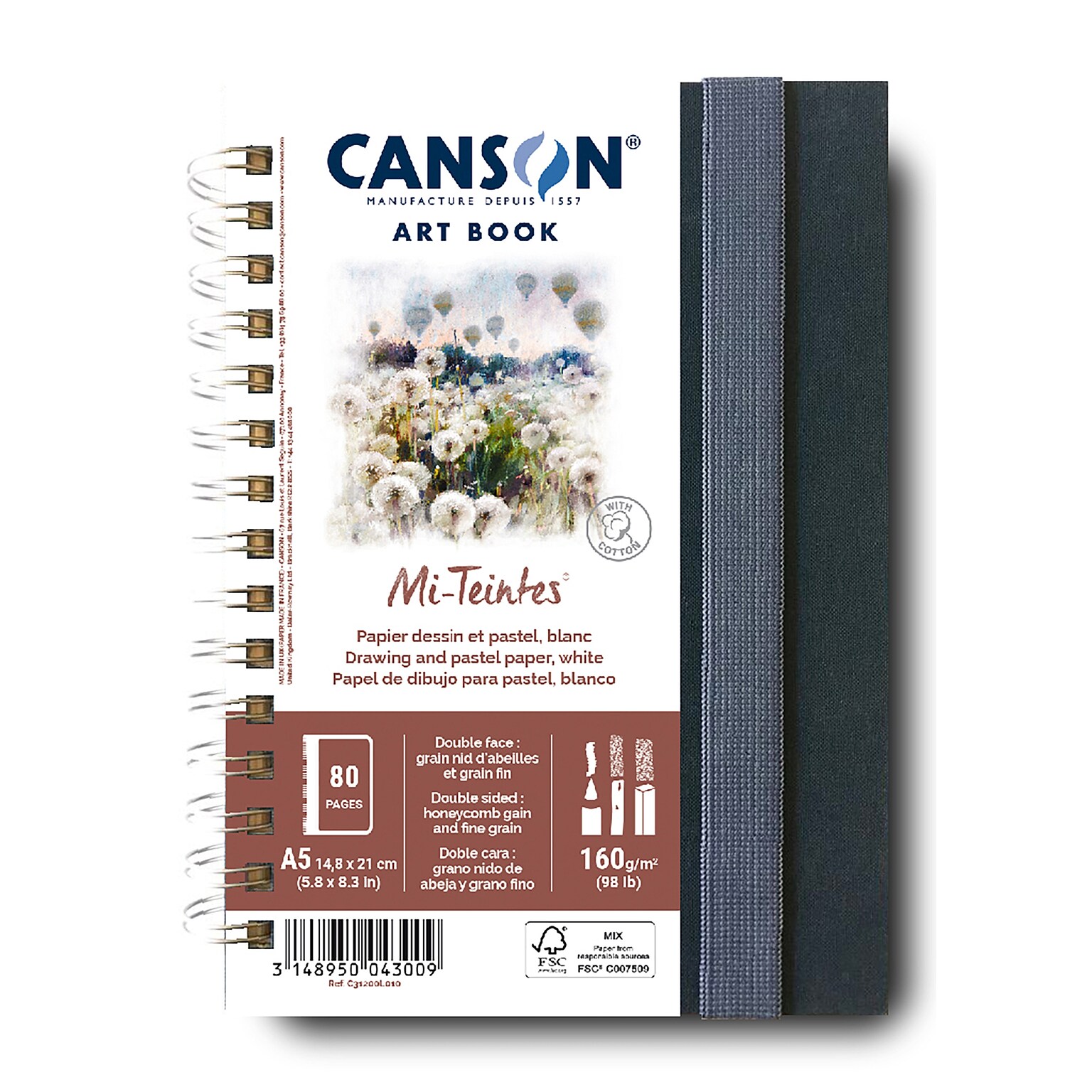 Canson Mi-Teintes 5.8 x 8.3 Spiral Bound Drawing Sketch Book, 80 Sheets/Book (MCX31200L010)