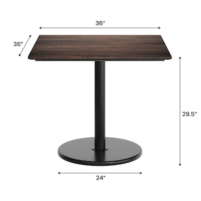 Flash Furniture Acadia Square Wooden Dining Table with Round Base, 36"D x 36"W, Dark Brown/Black Base (STSQ36WBRTR24)