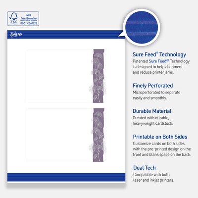 Avery Floral Design Matte Blank Card, White, 20/Pack (S00-F50)