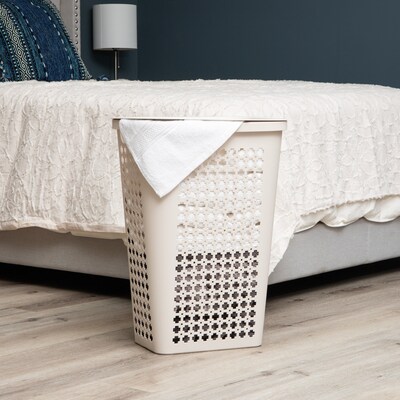 Mind Reader Slim Tapered Hamper with Lid, Plastic, Ivory (SWHAMP50-IVO)