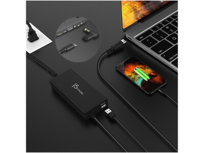 j5create 100W PD USB Type-C/Type-A Super Charger with Adapters, Black (JUP2290DC)