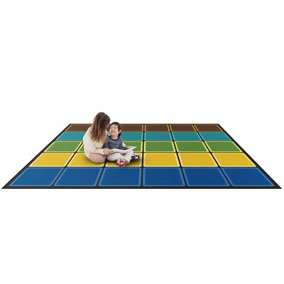 Joy Carpets Blocks Abound Nylon 7'8" x 10'9" Machine Tufted Rug, Earthtone (1709D-03)