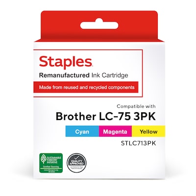 Staples Remanufactured Cyan/Magenta/Yellow Standard Yield Ink Cartridge Replacement for Brother LC71 (STLC713PK), 3/Pack