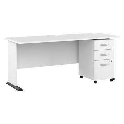 Bush Business Furniture Studio A 72W Computer Desk with 3 Drawer Mobile File Cabinet, White (STA004