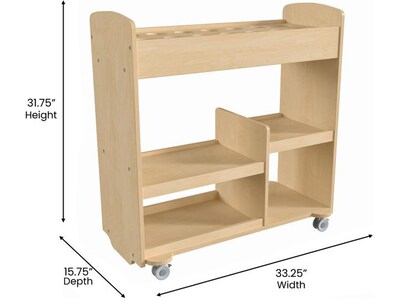 Flash Furniture Bright Beginnings Mobile 18-Section Storage Cart, 31.75"H x 33.25"W x 15.75"D, Natural Birch Plywood