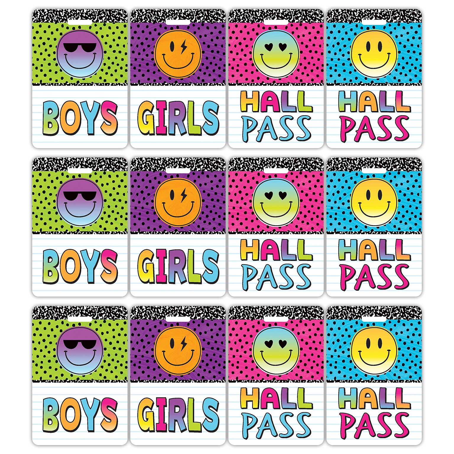 Teacher Created Resources Brights 4Ever Hall Pass with Lanyard, 4/Pack, 3 Packs (TCR20322-3)