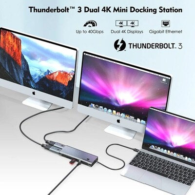 4XEM Thunderbolt 3 Dual 4K DisplayPort Universal Docking Station, Silver (4XUTD05H)
