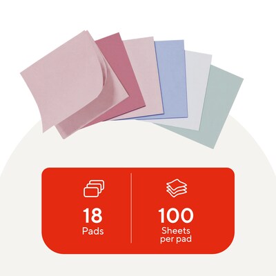 Staples Pop-up Sticky Notes, 3 x 3, Ocean Mist Collection, 100 Sheets/Pad, 18 Pads/Pack (ST62873V-CC)