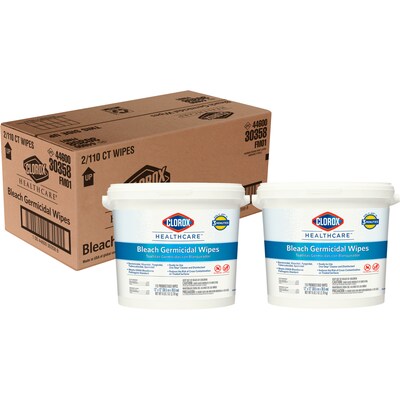 Clorox Healthcare Bleach Germicidal Wipes, 110 Wipes/Container, 2/Carton (30358CT)