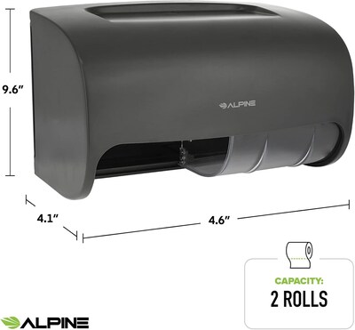 Alpine Industries Side-by-Side Double Roll Toilet Tissue Dispenser, Gray, 2/Pack (452-GRY-2PK)