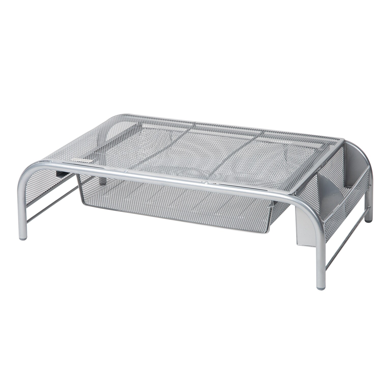 Mind Reader Monitor Stand with Paper Tray, Metal, Silver  (MESHMONSTA-SIL)