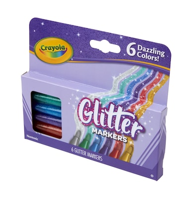 Crayola Glitter Kids Marker, Bold, Assorted Colors, 6/Pack (58-8629)