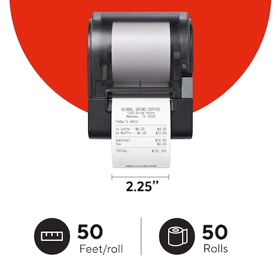 Staples Thermal Paper Rolls 2 1/4 x 50 Ft for POS and Registers, 50 Carton