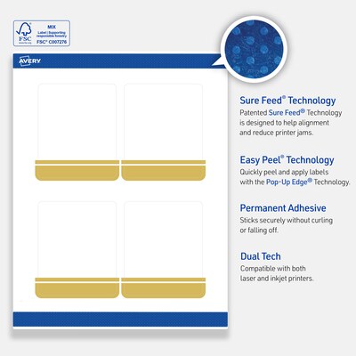 Avery Laser/Inkjet Rectangle Multipurpose Labels, 4" x 3-1/3", White, 40/Pack (S00DKA)