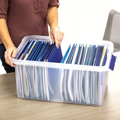 Bankers Box Heavy-Duty Latch Lid Plastic File Box, Letter Size, Blue/Clear, Each (86101)