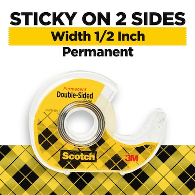Scotch Permanent Double Sided Tape With Dispenser, 0.5 x 13.9 yds., Clear, 6/Pack (6137H-2PC-MP)
