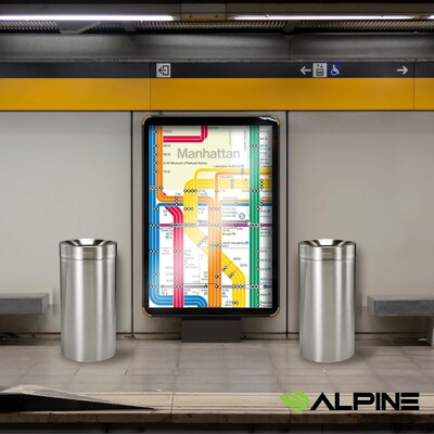 Alpine Industries Stainless Steel Trash Can, 27 Gallon, Stainless Steel, 2/Pack (ALP475-27-2PK)