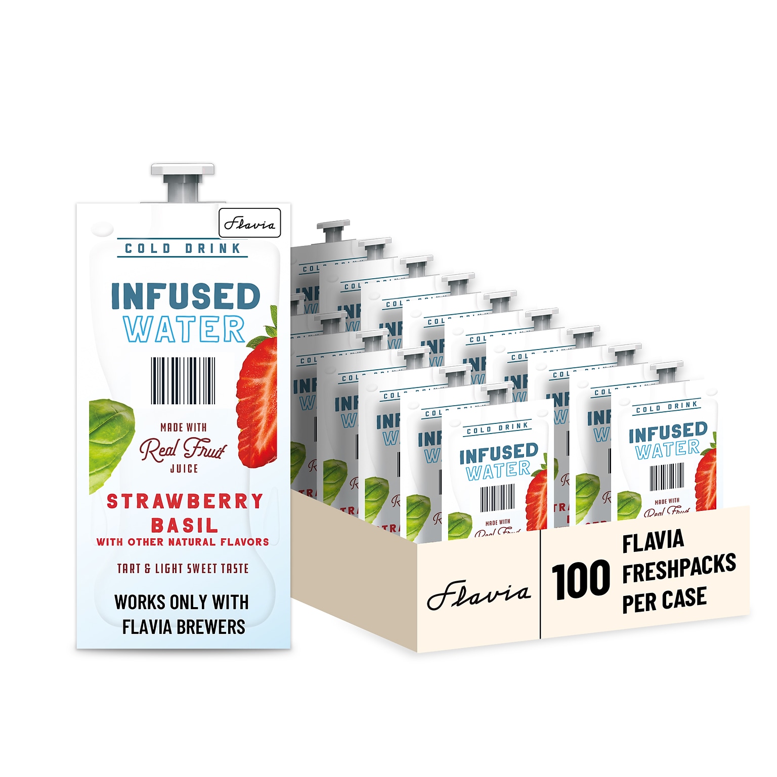 Lavazza Strawberry Basil Infused Water, Flavia Freshpacks, 100/Carton (48053)
