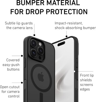 PEEL MagSafe Bumper Phone Case for iPhone 16 Pro, Shock Absorbing, Black (i16_PRO_BMP_BLK)