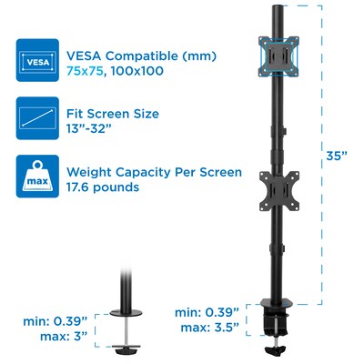 Mount-lt! Adjustable Monitor Mount, Up to 32" Monitor, Black (MI-1768)