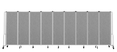 National Public Seating Robo Series 9-Panel Folding Mobile Room Divider, 72"H x 210"W, Grey Fabric (RDG6-9PT02)