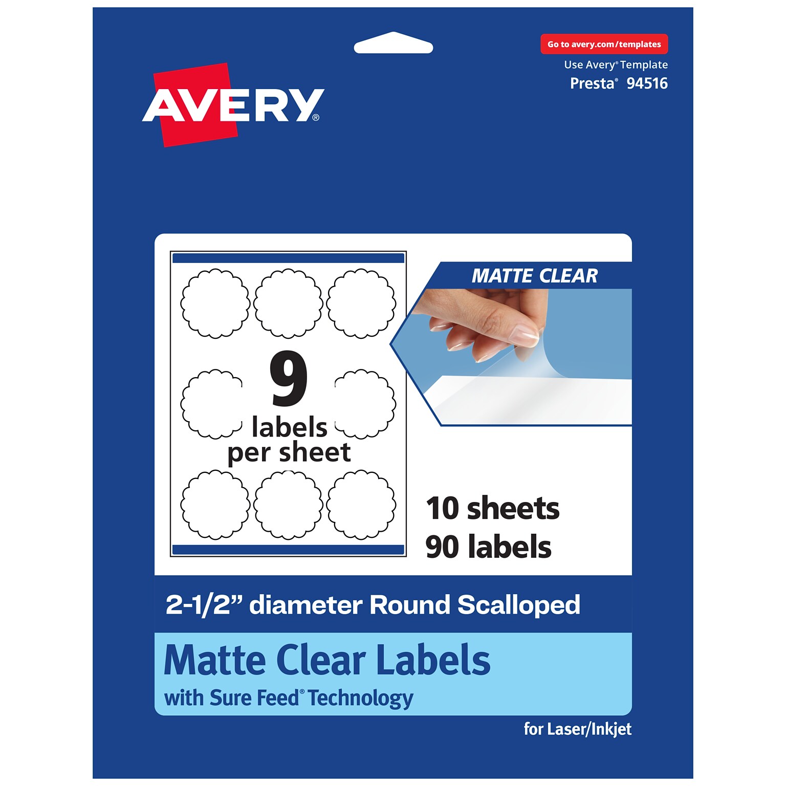 Avery Laser/Inkjet Decorative Edge Multipurpose Labels, 2.5 Dia., Clear, 90/Pack (94516)