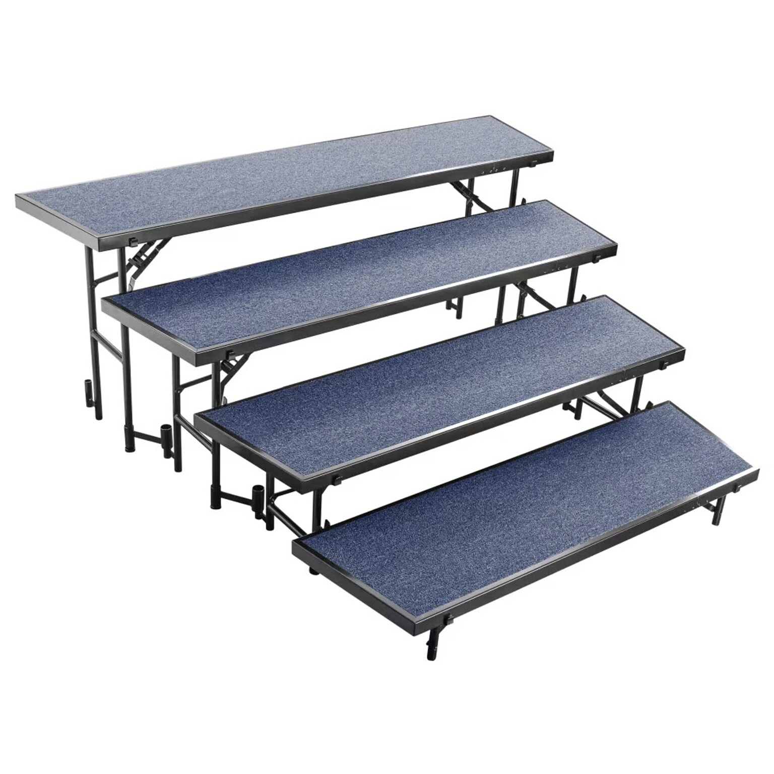 NPS 4 Level Tapered Standing Choral Riser, 72W x 60”-78”L x 32H, Blue Carpet (RT4LC-04)