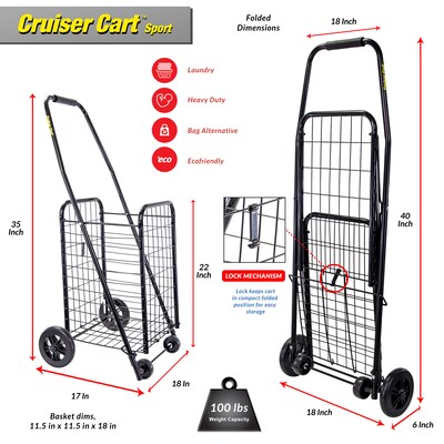 Dbest Cruiser Cart Sport Foldable Rolling Shopping Cart, Black (01-935)