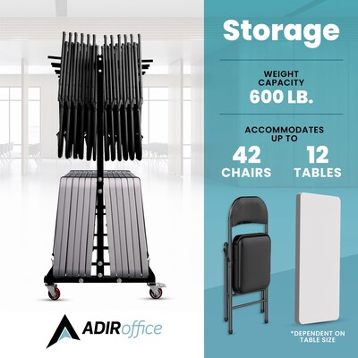 AdirOffice Steel Dolly Chair & Table Combo Cart, Black (690-01)