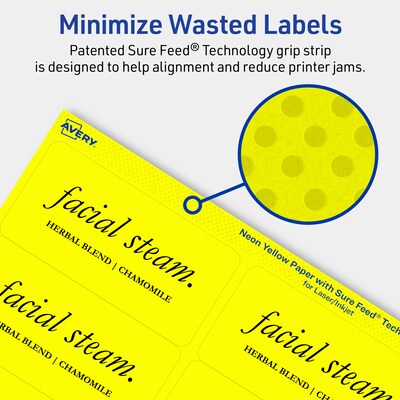 Avery Laser/Inkjet Multipurpose Rectangle Labels, 2" x 4", Neon Yellow, 400/Pack (94207)