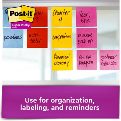 Post-it® Super Sticky Notes, 3" x 3", Electric Yellow, 90 Sheets/Pad, 5 Pads/Pack (654-5SSY)