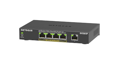 Netgear Essentials GS305P 5-Port Gigabit PoE Unmanaged Switch, 1000 Mbps, Black (GS305P-300NAS)