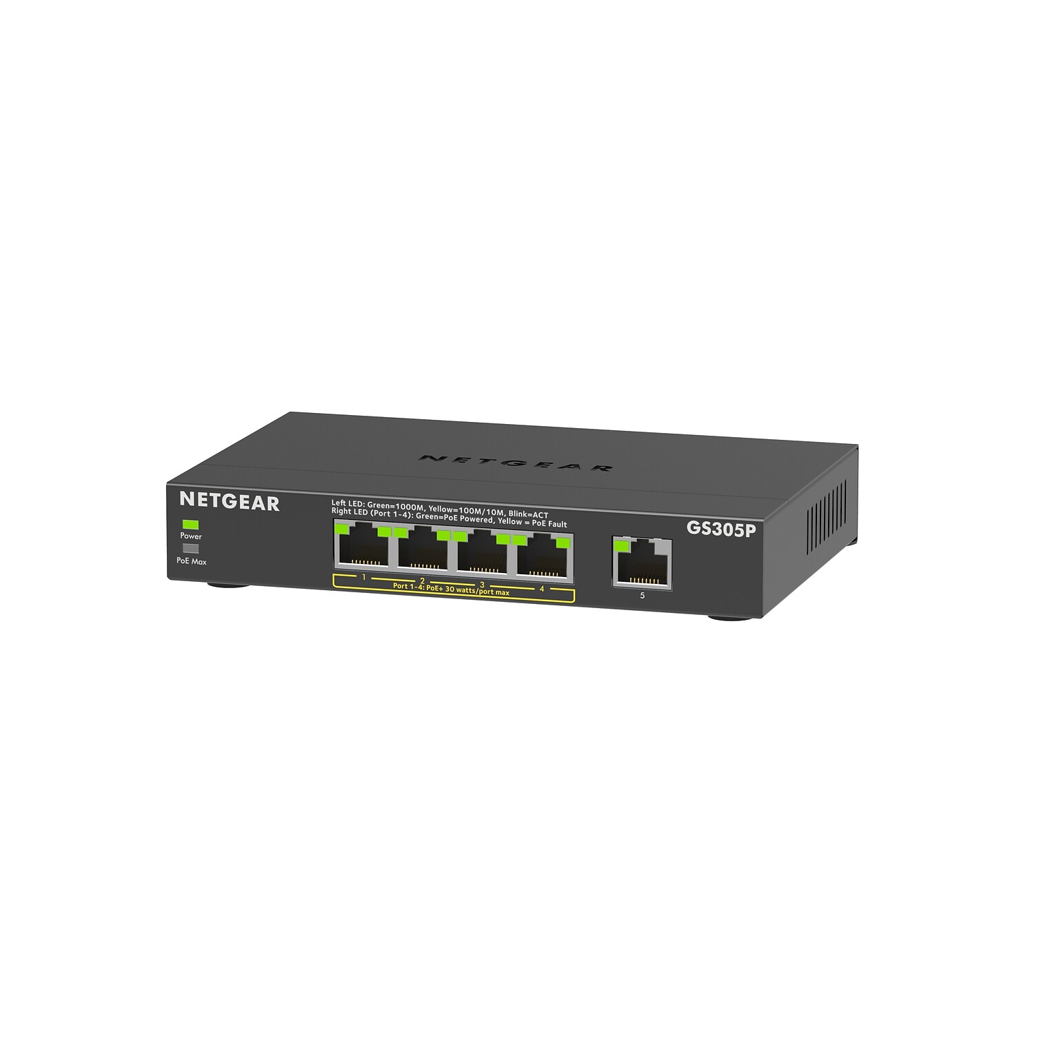 Netgear Essentials GS305P 5-Port Gigabit PoE Unmanaged Switch, 1000 Mbps, Black (GS305P-300NAS)