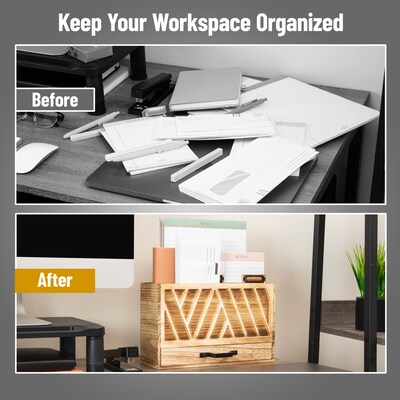 Mind Reader 3-Compartment Wood Desk Organizer, Brown (DESKMEMO-BRN)