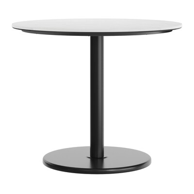 Flash Furniture Acadia 36" Round Wooden Dining Table with Round Base, White Faux Marble/Black Base (STRD36WMATR24)