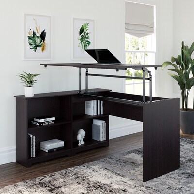 Bush Furniture Cabot 36"-42"H 3 Position Sit to Stand Corner Bookshelf Desk, Espresso Oak (WC31816)