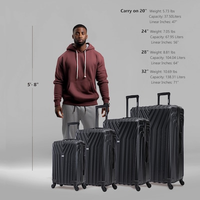 InUSA Vasty 4-Piece Hardside Spinner Luggage Set, TSA Checkpoint Friendly, Black (IUVASSMLXL-BLK)