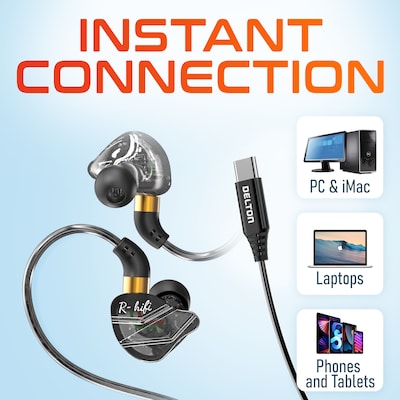 Delton 31EC Ergonomic In-Ear USB-C Computer Earbuds, Black (DWH31ECBK)