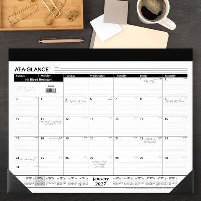 2027 AT-A-GLANCE 21.75 x 17 Monthly Desk Pad Calendar, White/Black (SK22-00-27)