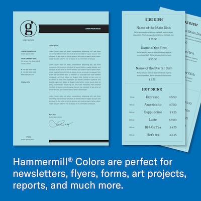 Hammermill Colors Multipurpose Paper, 24 lbs., 8.5" x 11", Blue, 500 Sheets/Ream (103671)