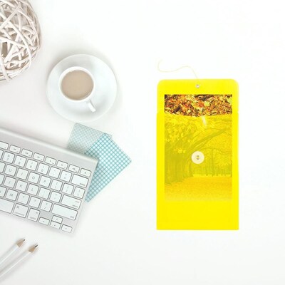 JAM Paper Premium Plastic Filing Envelope with Button & String Closure, Yellow, 3/Pack (472B1YEX3)