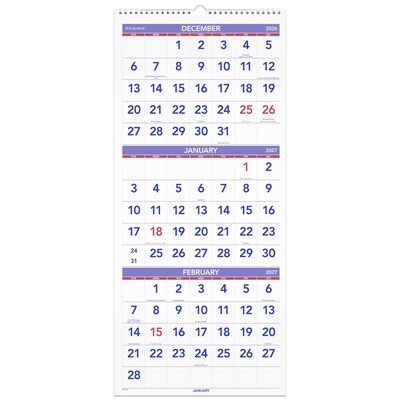 2027 AT-A-GLANCE 12 x 27 Three-Month Wall Calendar, White/Purple (PM11-28-27)
