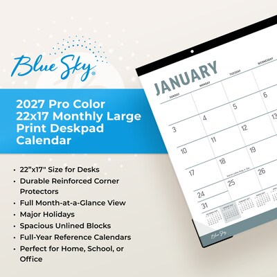2027 Blue Sky 17" x 22" Monthly Desk Calendar, Gray/White (161000)