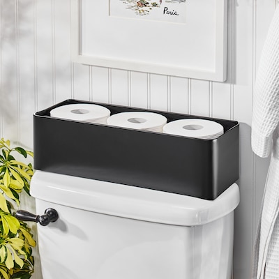 mDesign 3-Roll Steel Toilet Paper Storage Holder, Matte Black (25983)