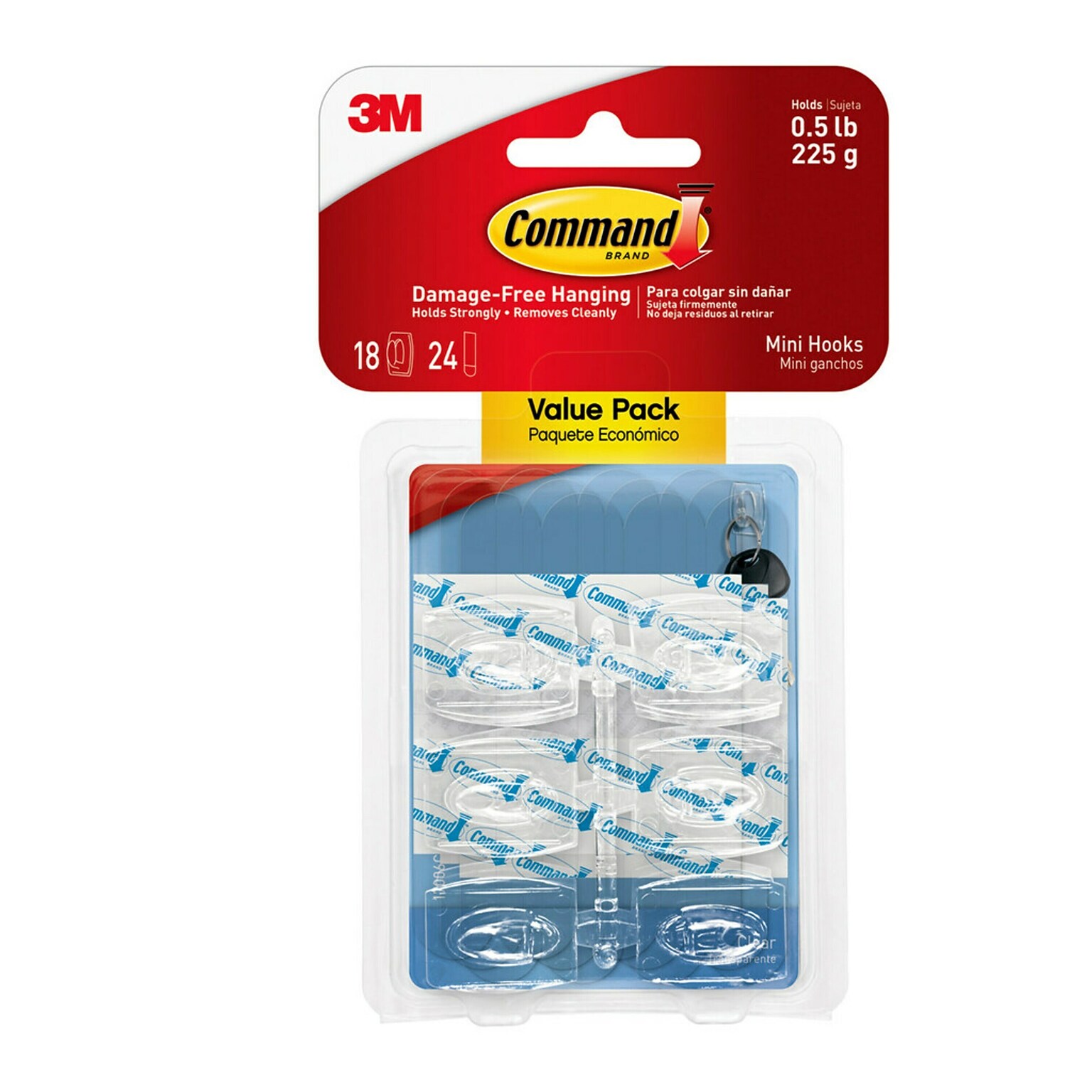 Command Damage Free Mini Hook, 0.5 lb, Clear, 18/Pack (17006CLR-18ES)