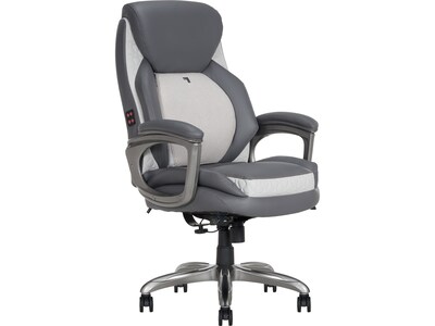 Sharper Image S-600 Active Lumbar Heated Ergonomic Bonded Leather Swivel Executive Massage Chair, Gray (60098-GRY)