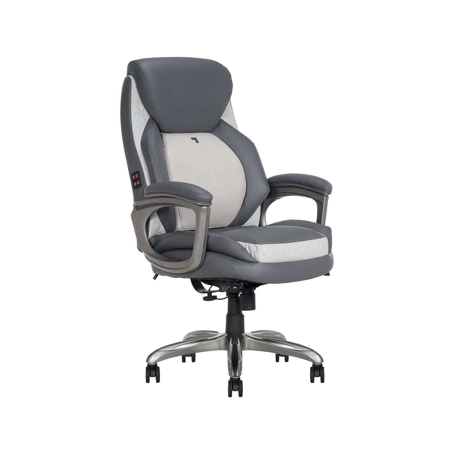 Sharper Image S-600 Active Lumbar Heated Ergonomic Bonded Leather Swivel Executive Massage Chair, Gray (60098-GRY)