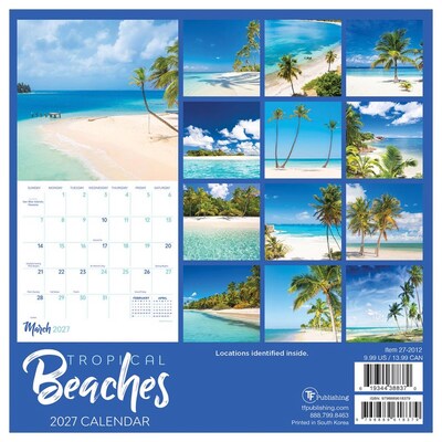 2027 TF Publishing Tropical Beaches 7" x 7" Monthly Wall Calendar, Multicolored (27-2012)